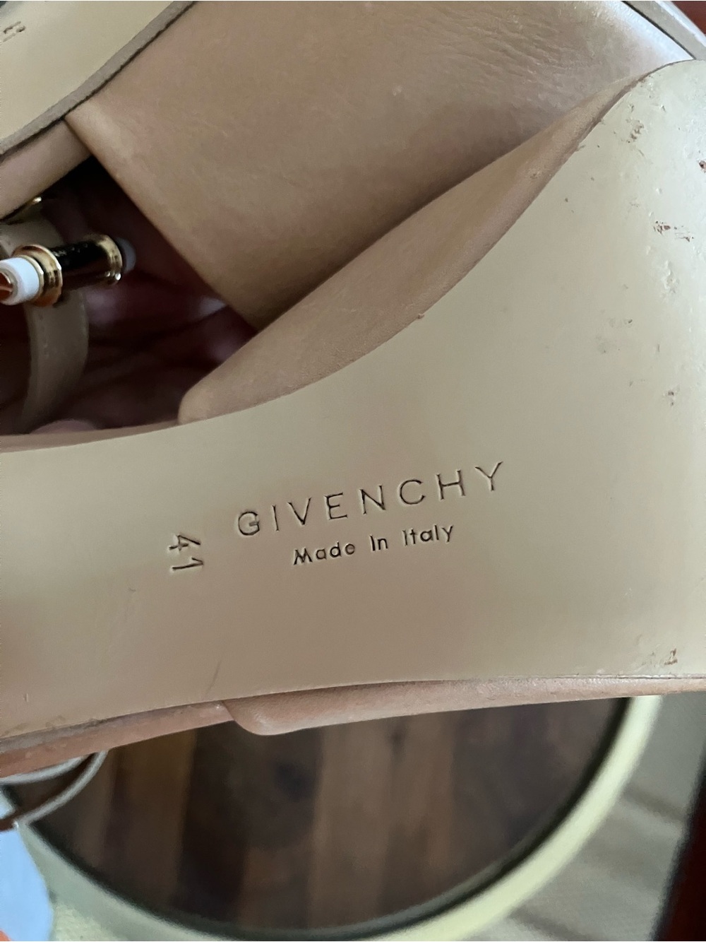 Givenchy Leather Ankle Strap Open Toe Mules Nude /Natural Women's Size 41 - Picture 8 of 8